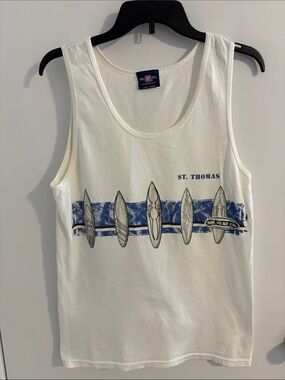Del Sol St. Thomas White Surfboard Graphic Tank